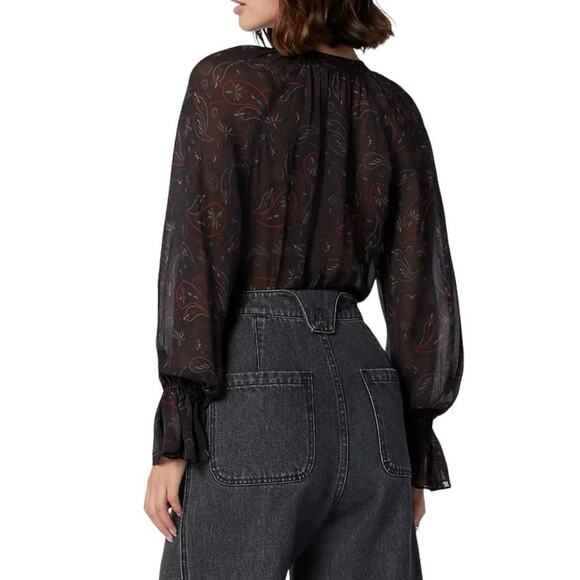 JOIE Cecarina Long Sleeve V-neck Tassel Silk Top caviar multi-Size M‎ - Picture 3 of 6